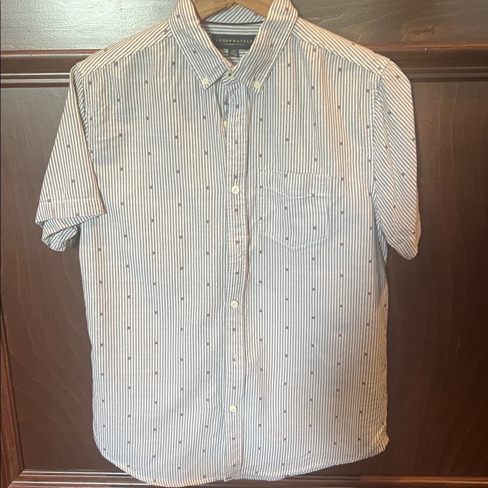 Aeropostale Young Men’s Small Button-down Shirt with Navy Stripe Print